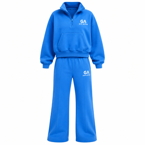 Conjunto Deportivo para Mujer, Sudadera Azul con Cierre de Cremallera, Antiarrugas, de Algodón/Bambú, Pantalones Anchos, Logotipo Personalizado, Ropa Deportiva para Gimnasio - Product Image 2