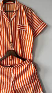 Conjunto de Pijama corto de algodón a rayas naranja para mujer, ropa de salón de verano, traje de noche con botones y ribetes - Product Image 5