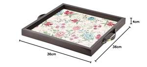 ถาดเสิร์ฟไม้ลายดอกไม้หลากสีพร้อมหูจับโลหะ ถาดเสิร์ฟพร้อมหูจับ ของตกแต่ง ถาดเสิร์ฟขนมหวาน - Product Image 2