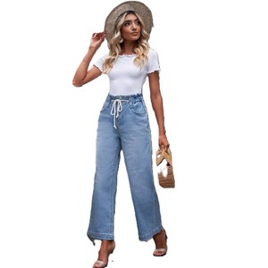 Nuevo estilo europeo, Pantalones vaqueros de moda para mujer, pantalones vaqueros largos rectos de pierna ancha informales con bolsillos delanteros, pantalones vaqueros de mujer hechos a medida - Product Image 2
