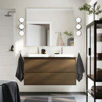 Ensemble de meubles de salle de bain avec double lavabo et armoire de rangement, vasque double flottante moderne avec miroir