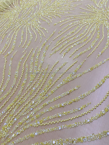 Perles jaunes lourdes et cristal, fabrication de tissu personnalisé pour mariage et robes de luxe à la mode - Product Image 2