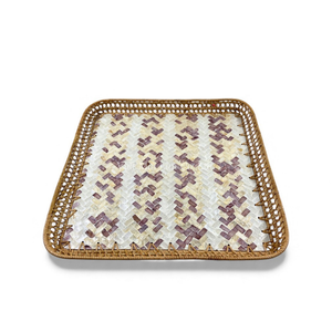 Bandeja de Nácar Natural con Borde de Ratán para Servir Alimentos, Exhibición en Mesa y Decoración del Hogar, de Vietnam - Product Image 3