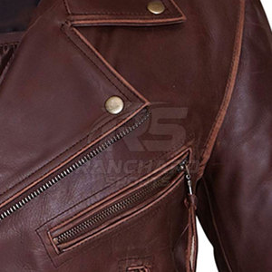 Veste de moto slim fit pour motard, veste en cuir de moto pour homme, style vintage, poches zippées - Product Image 5