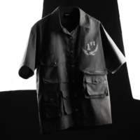 Kemeja Utilitas Pria Unisex 100% Katun Lapisan Karbon High Relaxed 5 Kantong Anti Kusut Custom ODM Supply Cetak Digital Longgar