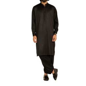 100% ropa musulmana larga Shalwar Kameez de alta calidad para hombres con cuello mandarín transpirable bolsillos laterales de talla grande MOQ bajo - Product Image 1