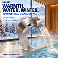 Cascade de spa à tête arrondie avec corps métallique incurvé et bec de sortie projetant pour piscines de bien-être intérieures et spas alpins