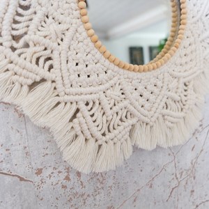 Macrame นาฬิกาแขวนผนังกระจกตกแต่งบ้านสไตล์โบฮีเมียนทำด้วยมือ - Product Image 5
