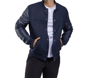 Chaqueta Bomber Casual de Lana para Hombre con Mangas de Cuero, Parche Bordado, Diseño Estilo Béisbol Urbano, Producto Más Vendido - Product Image 4