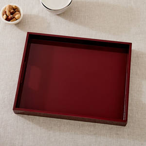 Venta al por mayor bandeja de servicio lacada roja cereza rectangular con asas bandeja de laca artesanal para servir el desayuno o la decoración de la Mesa - Product Image 4