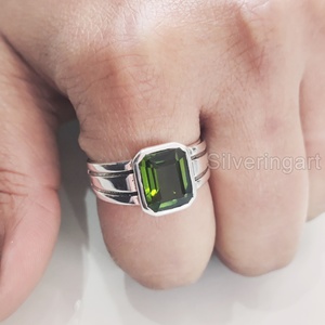แหวนบุรุษขายส่งแหวนพลอยทัวร์มาลีนสีเขียวธรรมชาติแหวนวันเกิดเดือนตุลาคมเครื่องประดับคริสต์มาสอาหรับแหวนเงินสเตอริง925 - Product Image 4