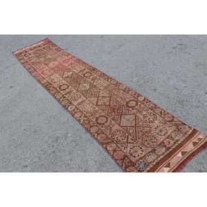 พรมวินเทจขนาด 2.4x10.8 ฟุต, พรมตุรกีแบบ Runner, พรมสีน้ำตาลสไตล์ตะวันตกเฉียงใต้ - Product Image 1