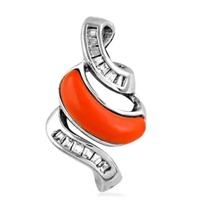 Pendentif en argent 925 émaillé orange, zircon taille baguette, fait main, bijoux religieux pour femme, plaqué rhodium, fabriqué en Inde - Product Image 3