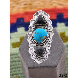 Bague artisanale en turquoise Black Jack et argent sterling avec sertissage South Hill, réglable, cadeau pour lui - Product Image 2