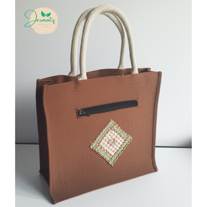 Sac fourre-tout en jute Simple Choice avec fermeture éclair, design portable pour un usage quotidien et un look élégant - Product Image 4