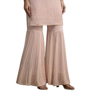 Abito tradizionale da festa per matrimoni e damigelle rosa Chinon Sharara con paillettes - Product Image 5