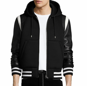 Sudadera con Capucha y Mangas de Cuero con Cierre, Lisa, de Alta Calidad, Negra, con Bolsillos, Chaqueta con Capucha, Talla Grande, Ajustada, Deportiva - Product Image 3