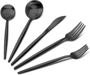 Juego de Cubiertos de Lujo en Acero Inoxidable Negro para Mesa de Comedor, Eventos, Banquetes y Restaurantes, Pulido Plateado - Product Image 2