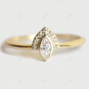 Precio al por mayor, anillo de moissanita de corte Marquesa certificado, oro amarillo de 18 quilates, medio Halo, anillos de boda de racimo, joyería hecha a mano para mujer - Product Image 1