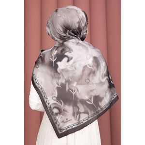 Série d'écharpes à motifs tulipes, floraux et à carreaux, en coton, polyester et soie, design personnalisé, carré, couleur café, pour l'été - Product Image 3