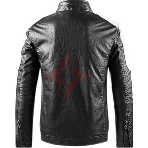 Veste en cuir de motard unisexe décontractée à fermeture éclair intégrale, respirante, pour l'automne, avec col montant, blocs de couleur noir et blanc - Product Image 2