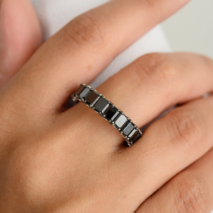 Joyería de alto grado 100% FORMA DE Baguette Natural diamante negro sólido 18K oro blanco anillo de banda de eternidad completa para hombres y mujeres - Product Image 2
