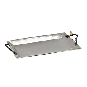 Plateau de service élégant en acier inoxydable martelé avec des poignées sculptées en forme d'oiseau, plateau de service rectangulaire moderne en métal pour aliments - Product Image 2