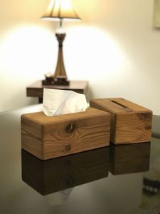 Caja de pañuelos de madera de tacto Real pulido, diseño de grano de madera Natural, estilo floral, organizador de escritorio decorativo para el hogar y la Oficina - Product Image 2