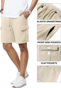 Pantalones cortos de algodón liso para hombre con bolsillos laterales y estilo relajado Pantalones cortos de gimnasio de algodón ligero - Product Image 6