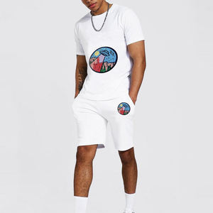 Conjunto de camiseta de verano para hombre de 100% algodón con bordado personalizado OEM, estilo informal transpirable en diferentes tamaños, logotipo totalmente personalizado - Product Image 1