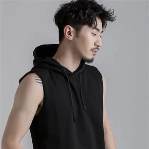 Summer <b>Men</b> Muscle Hoodie Vest <b>Sleeveless</b> Bodybuilding Gym Workout Fitness Shirt High Quality Vest Hip Hop Sweatshirt <b>Men's</b> Tops - Product Image 5