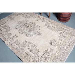 Alfombra turca Vintage Beige-Marrón 5,5X9,2 pies Tejido plano de lana con patrón de retazos para decoraciones de sala de estar Uso de pasillo - Product Image 4