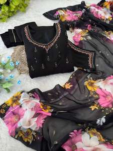 Nouvelle tenue traditionnelle ethnique en soie pour femmes d'Inde, robe longue de style pakistanais avec fil noir, dupatta en filet doux, occasions de fête - Product Image 4