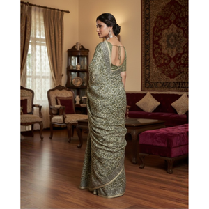 Sari étnico Chanderi con bordado y blusa, de seda suave y pesada, estilo pakistaní y Bollywood para Salwar Kameez - Product Image 3