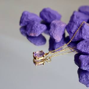 สร้อยคออเมทิสต์จี้รูปไข่อัญมณีธรรมชาติเครื่องประดับ925เงินสเตอร์ลิง14K ชุบทองของขวัญสำหรับเธอ - Product Image 4