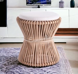 Tabouret rond en rotin traditionnel Tabouret de comptoir Tabourets décoratifs en rotin et pouf pour Console d'incrustation d'os de Restaurant de jardin d'hôtel - Product Image 2