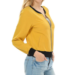 Chaqueta Bomber de Poliéster/Nailon Ecológica, Ligera, Cálida, Transpirable y Resistente al Viento, con Cierre, Color Amarillo, para Mujer, OEM - Product Image 3