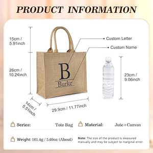 Bolso Tote de yute de lona personalizado para mujer, bolsas de compras con monograma inicial para playa, boda, viaje, mamá, maestra, novia - Product Image 2