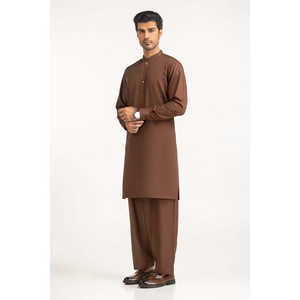 Traje Shalwar Kameez Bordado Marrón para Hombre, Estilo Étnico Indio, de Seda y Algodón, para Fiestas - Product Image 3