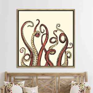 Art mural abstrait en forme de tentacule de pieuvre : œuvre d'art moderne imprimée sur toile, toile encadrée dorée - Product Image 1