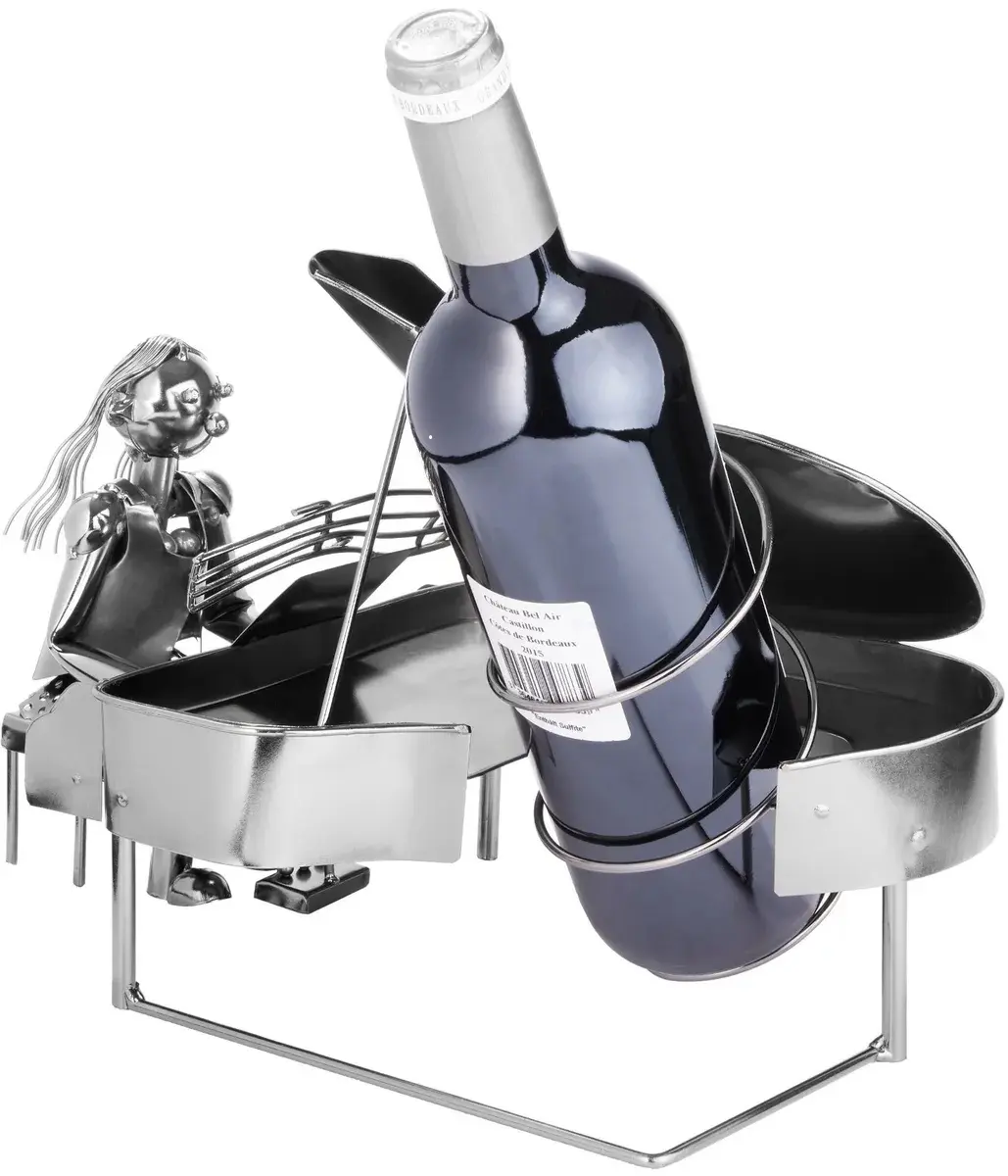 पियानो डिजाइन स्टेनलेस स्टील धातु फ्रेम वाइन बोतल धारक बार होटल रेस्तरां सजावटी बार सामान के लिए