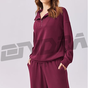 Chándal de mujer color granate con media cremallera, diseño cómodo y ajustado, perfecto para el gimnasio, viajes, ropa de calle, estilo casual para todo el día. - Product Image 3
