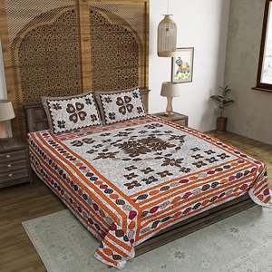 ผ้าปูที่นอนลายพิมพ์ไจปุรีหลากสี 240 เส้นด้าย พร้อมปลอกหมอน 2 ใบ ผ้าฝ้าย 100% ชุด 3 ชิ้น สำหรับใช้ในบ้าน (ADB1390) - Product Image 1