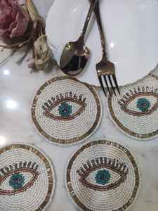 Posavasos Cuadrados con Cuentas Hechos a Mano por MS HANDICRAFT - Diseño Clásico con Reverso de Poliéster (4x4 Pulgadas) Regalos Religiosos y para Iglesia Portátiles - Product Image 2