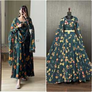 ชุดผ้าไหมเทียมพิมพ์ลายดอกไม้,ชุดผ้าแพรชั้นดีดีไซน์เนอร์ชุด Dupatta - Product Image 2