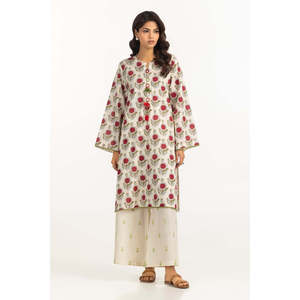 Camisa informal de crepé estampado de cintura alta y pantalones anchos bordados transpirables IPST-77423 - Product Image 1