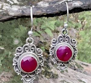Boucles d'oreilles en rubis, pierre précieuse, argent sterling 925, bijoux faits à la main, pierre de naissance de juillet, cadeau d'anniversaire pour femmes - Product Image 2