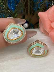 ต่างหู Kundan แท้คุณภาพระดับพรีเมี่ยมทันสมัยต่างหูชุบทองด้วยหินเพทายประกายสำหรับปาร์ตี้สวมใส่เครื่องประดับแฟชั่น - Product Image 5