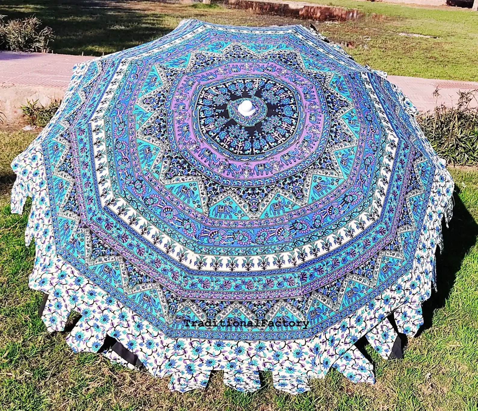 Unique Palm tree Design Hand Block Embroidery Unique Garden Umbrella, Wedding Parasols, Indian Bohemian Beach Umbrella, Patio