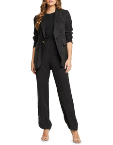 Pantalon de style moderne pour l'été en poches latérales à taille élastique noire et jambe droite coupe décontractée et pantalon conçu pour les femmes - Product Image 5